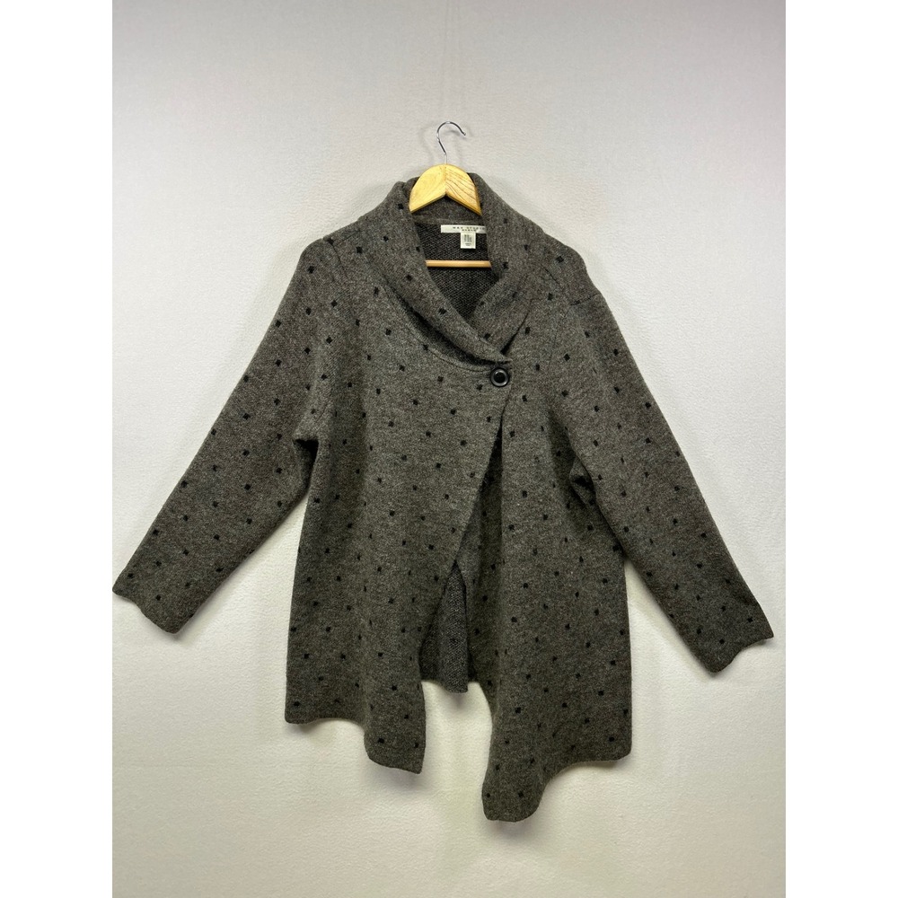 Max Studio Cozy Minimalist Women 2X Grey Polka Dot Shawl Collar Cardigan Sweater